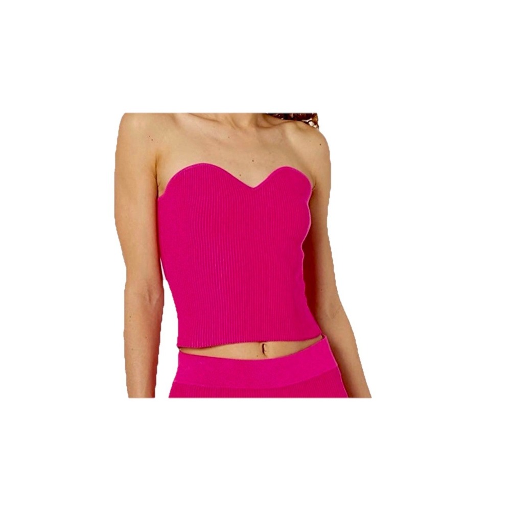 The Drop Collette Strapless Hot Pink Ribbed Cropped Tube Top, Sz Lg NWT